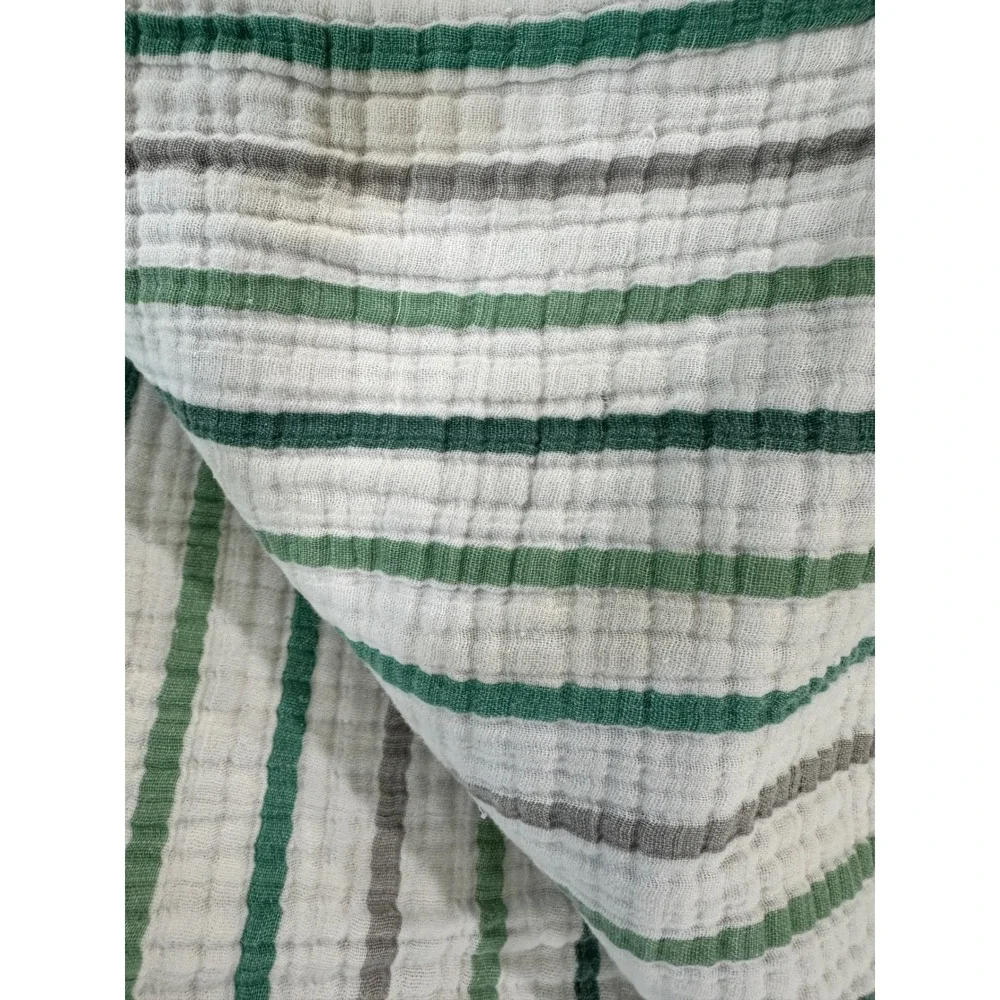 Cloud Island Green Leaf Botanical Striped Muslin Cotton Baby Blanket Quilt